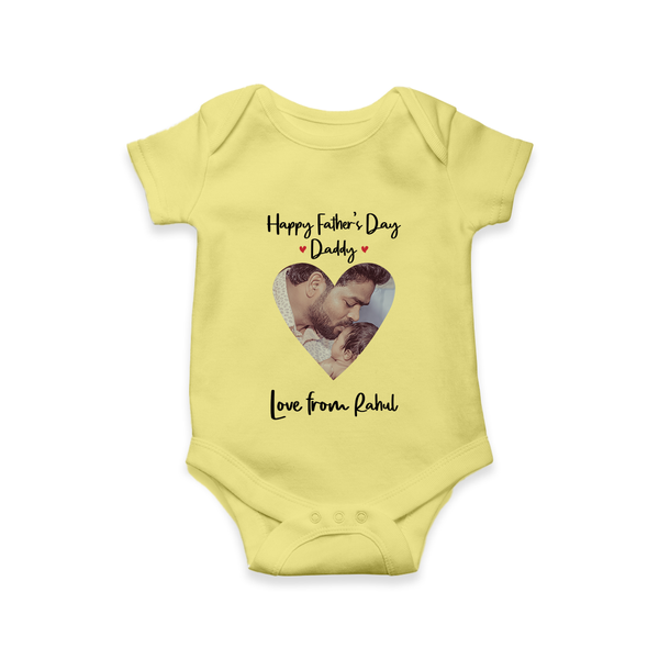 First Father's Day Romper/Onesie | Personalized Keepsake Baby Outfit - PASTEL YELLOW - New Born (Chest 14")