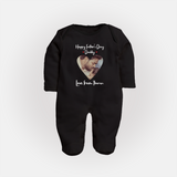 First Father's Day Full Sleeve Bodysuit/Sleep Suit | Personalized Keepsake Baby Outfit - BLACK - New Born (Chest 7.5")