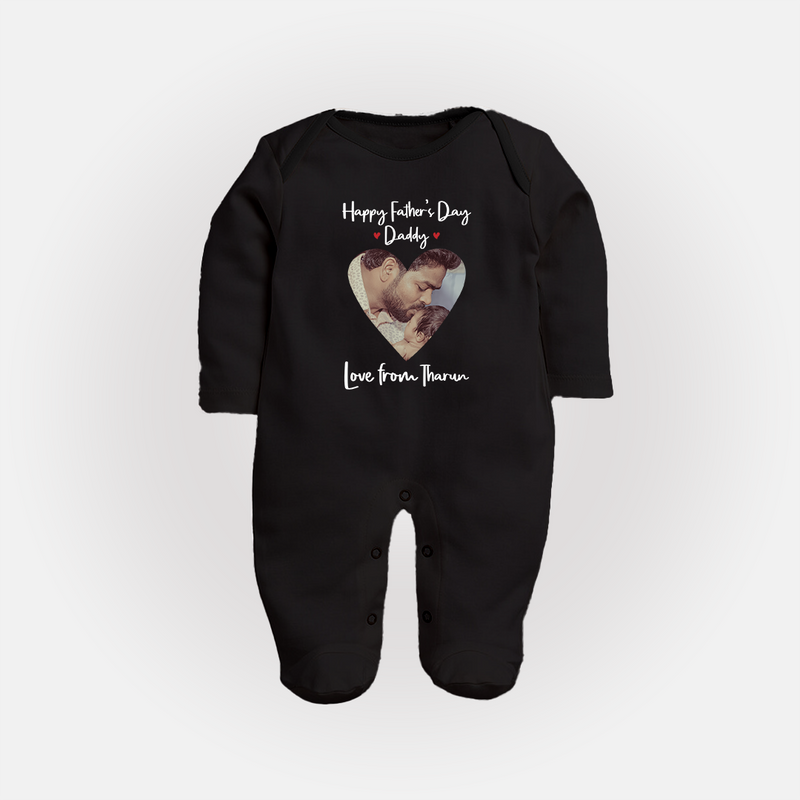 First Father's Day Full Sleeve Bodysuit/Sleep Suit | Personalized Keepsake Baby Outfit - BLACK - New Born (Chest 7.5")