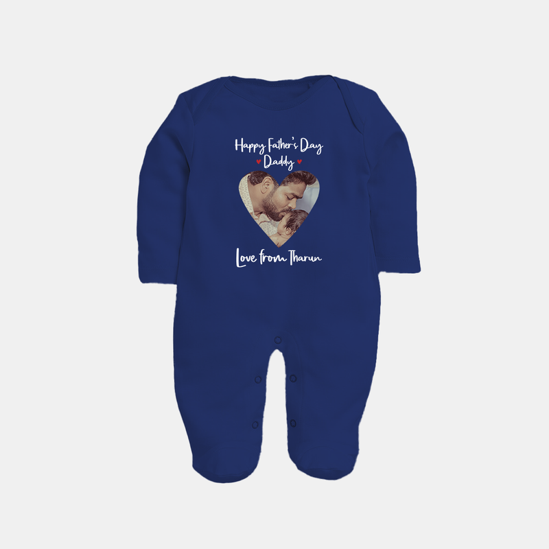 First Father's Day Full Sleeve Bodysuit/Sleep Suit | Personalized Keepsake Baby Outfit - NAVY BLUE - New Born (Chest 7.5")