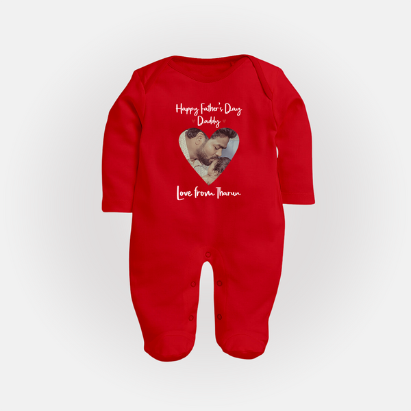 First Father's Day Full Sleeve Bodysuit/Sleep Suit | Personalized Keepsake Baby Outfit - RED - New Born (Chest 7.5")