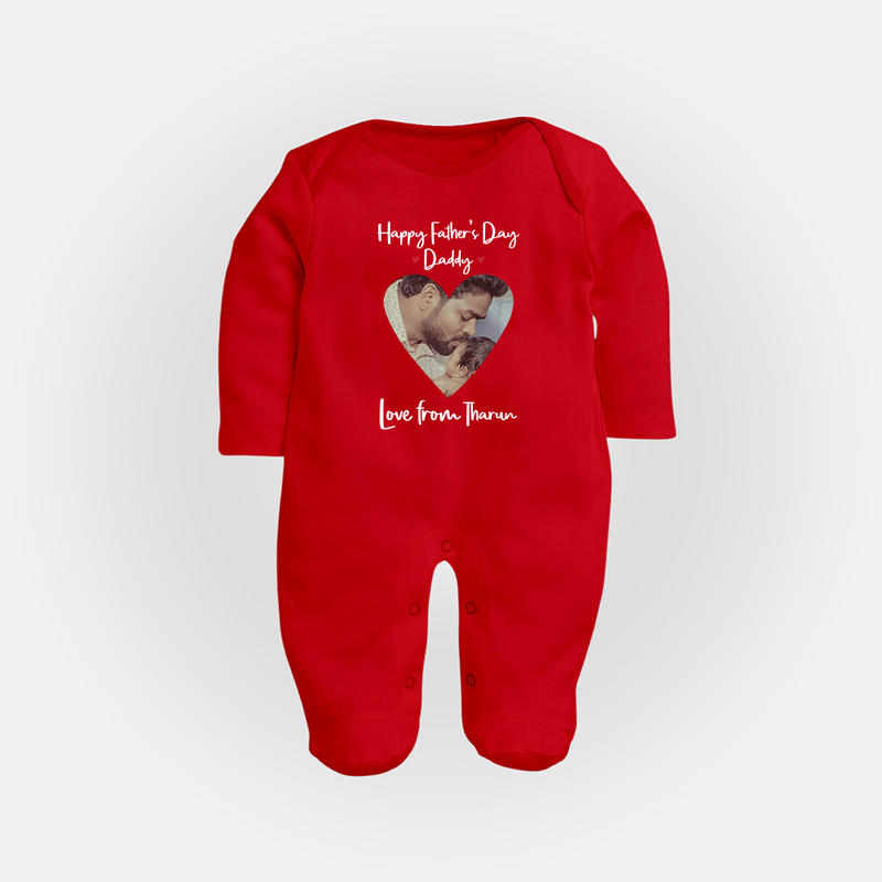First Father's Day Full Sleeve Bodysuit/Sleep Suit | Personalized Keepsake Baby Outfit - RED - New Born (Chest 7.5")