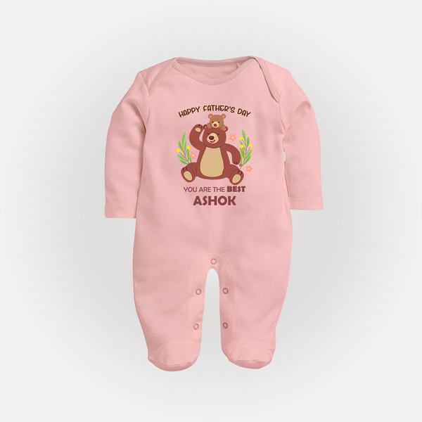 Love You Dad Full Sleeve Bodysuit/Sleep Suit | Soft Cotton Babywear Unique First Father's Day Gift - BABY PINK - New Born (Chest 7.5")