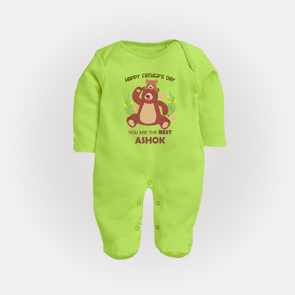 Love You Dad Full Sleeve Bodysuit/Sleep Suit | Soft Cotton Babywear Unique First Father's Day Gift - LIME GREEN - New Born (Chest 7.5")