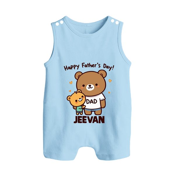  Happy Father’s Day Print Custom Baby Button Romper  - BABY BLUE - New Born (Chest 18")