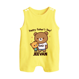  Happy Father’s Day Print Custom Baby Button Romper  - PASTEL YELLOW - New Born (Chest 18")