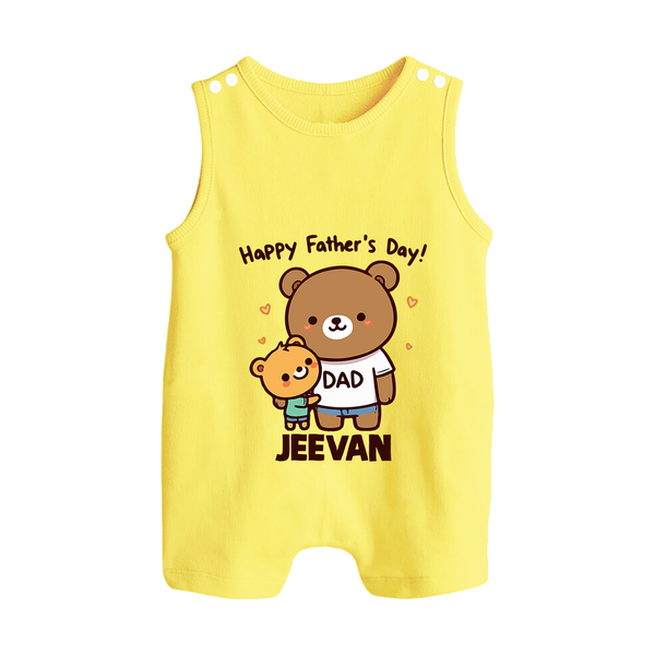  Happy Father’s Day Print Custom Baby Button Romper  - PASTEL YELLOW - New Born (Chest 18")