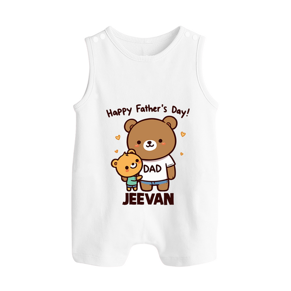  Happy Father’s Day Print Custom Baby Button Romper  - WHITE - New Born (Chest 18")