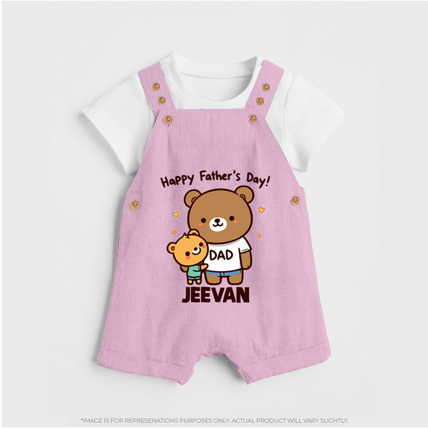  Happy Father’s Day Print Custom Baby dungaree  - BABY PINK - 0 - 5 Months Old (Chest 18")