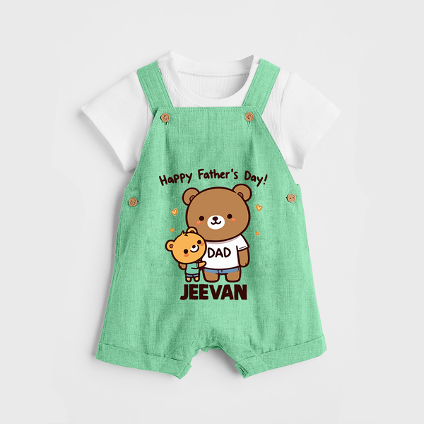  Happy Father’s Day Print Custom Baby dungaree  - GREEN - 0 - 5 Months Old (Chest 18")
