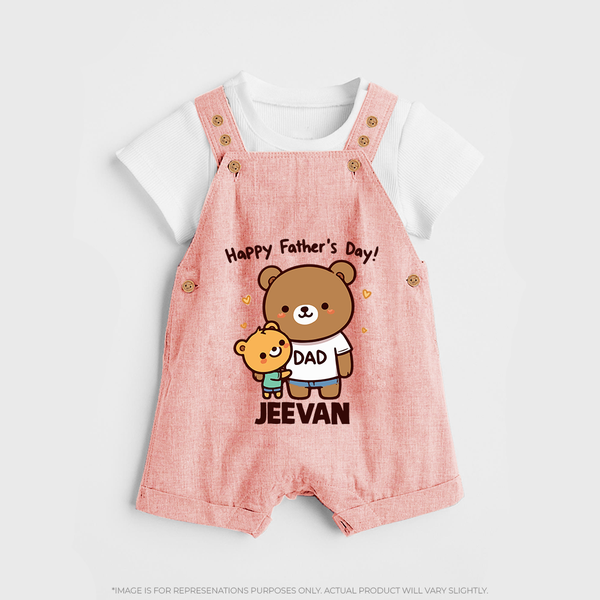  Happy Father’s Day Print Custom Baby dungaree  - PEACH - 0 - 5 Months Old (Chest 18")