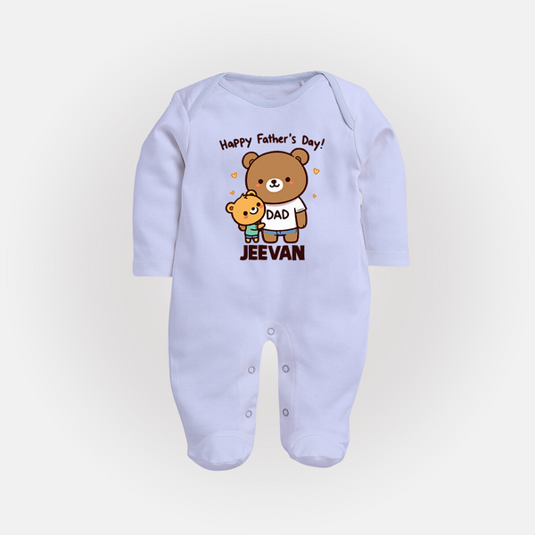  Happy Father’s Day Print Custom Baby Full Body Suit  - BABY BLUE - New Born (Chest 7.5")