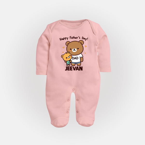  Happy Father’s Day Print Custom Baby Full Body Suit  - BABY PINK - New Born (Chest 7.5")