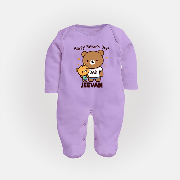  Happy Father’s Day Print Custom Baby Full Body Suit  - LILAC - New Born (Chest 7.5")