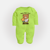  Happy Father’s Day Print Custom Baby Full Body Suit  - LIME GREEN - New Born (Chest 7.5")