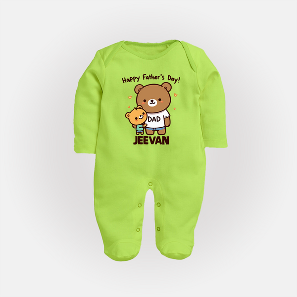  Happy Father’s Day Print Custom Baby Full Body Suit  - LIME GREEN - New Born (Chest 7.5")