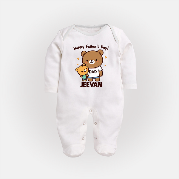  Happy Father’s Day Print Custom Baby Full Body Suit  - WHITE - New Born (Chest 7.5")