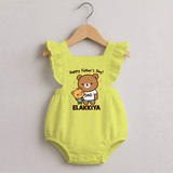  Happy Father’s Day Print Custom Baby Romper Frock  - PASTEL YELLOW - 0 - 3 Months Old (Chest 19")
