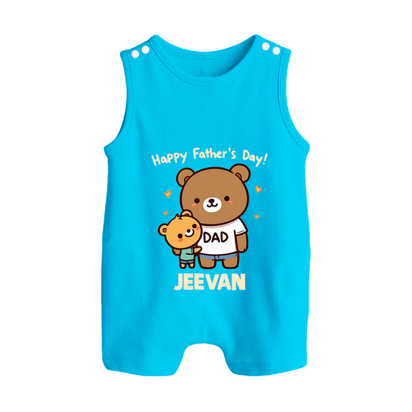  Happy Father’s Day Print Custom Baby Button Romper  - SKY BLUE - New Born (Chest 18")