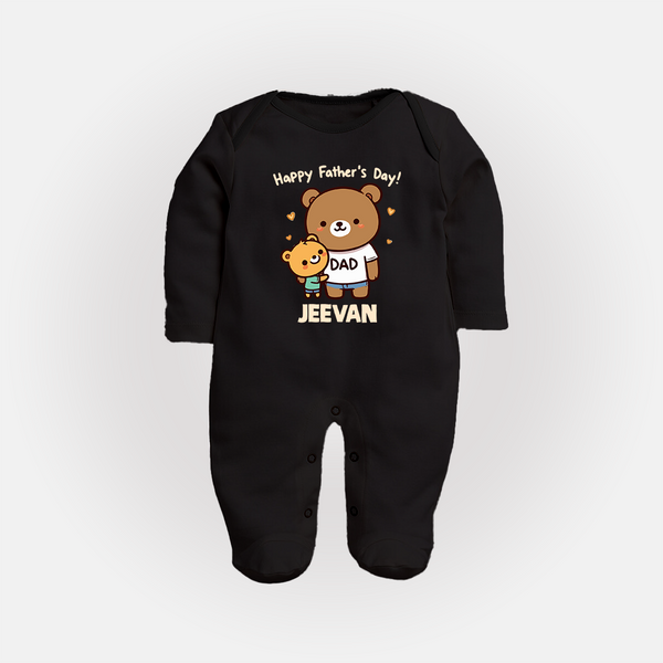  Happy Father’s Day Print Custom Baby Full Body Suit  - BLACK - New Born (Chest 7.5")