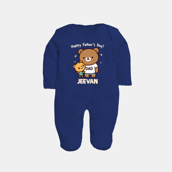  Happy Father’s Day Print Custom Baby Full Body Suit  - NAVY BLUE - New Born (Chest 7.5")