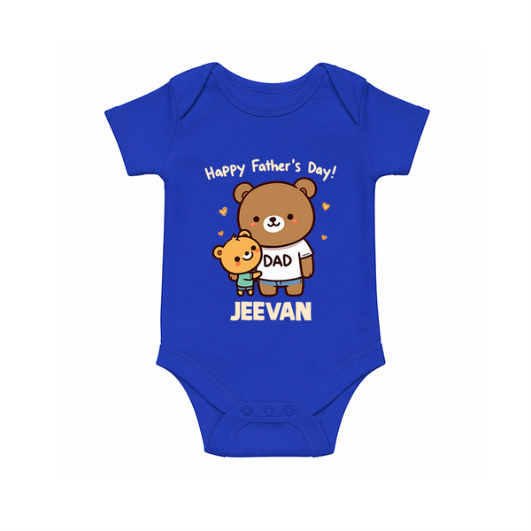  Happy Father’s Day Print Onesie-Custom Baby Romper  - COBALT BLUE - New Born (Chest 14")
