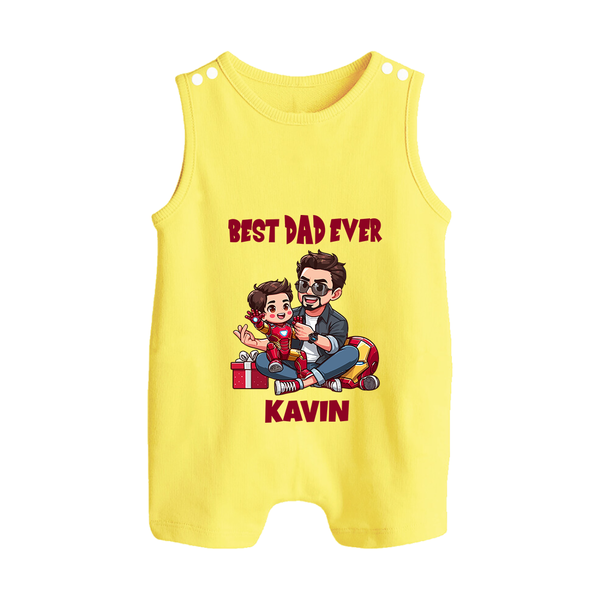 Custom Baby Button Romper  Daddy & Me Heart Print   - PASTEL YELLOW - New Born (Chest 18")