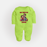 Custom Baby Full Body Suit  Daddy & Me Heart Print   - LIME GREEN - New Born (Chest 7.5")