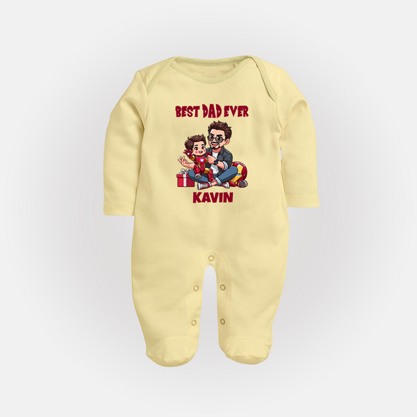 Custom Baby Full Body Suit  Daddy & Me Heart Print   - PASTEL YELLOW - New Born (Chest 7.5")