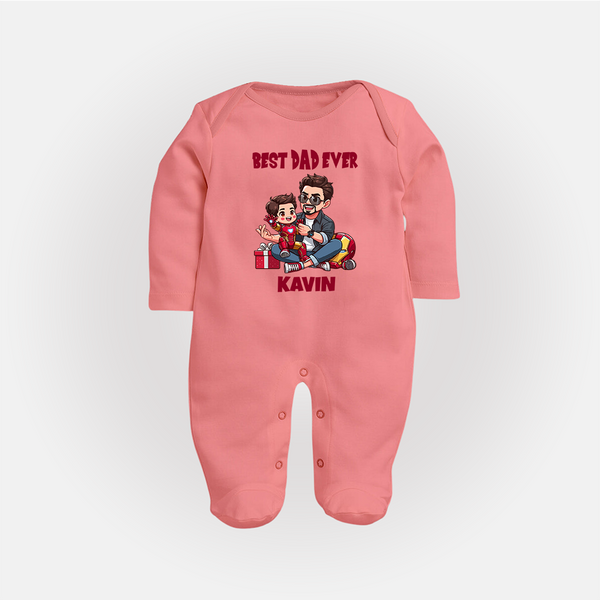 Custom Baby Full Body Suit  Daddy & Me Heart Print   - PEACH - New Born (Chest 7.5")