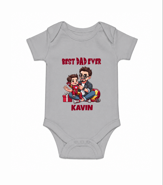 Custom Baby Romper – Daddy & Me Heart Print  Onesie - GREY - New Born (Chest 14")