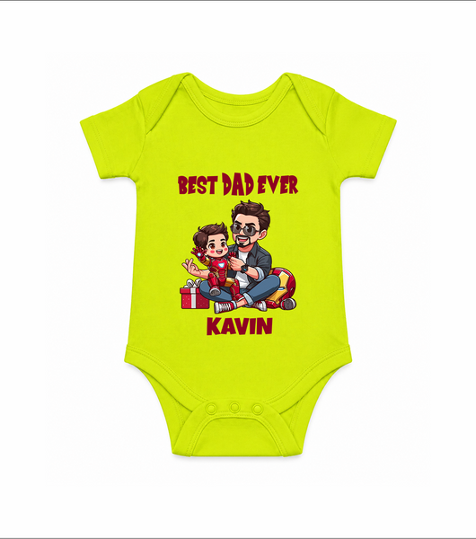 Custom Baby Romper – Daddy & Me Heart Print  Onesie - LIME GREEN - New Born (Chest 14")