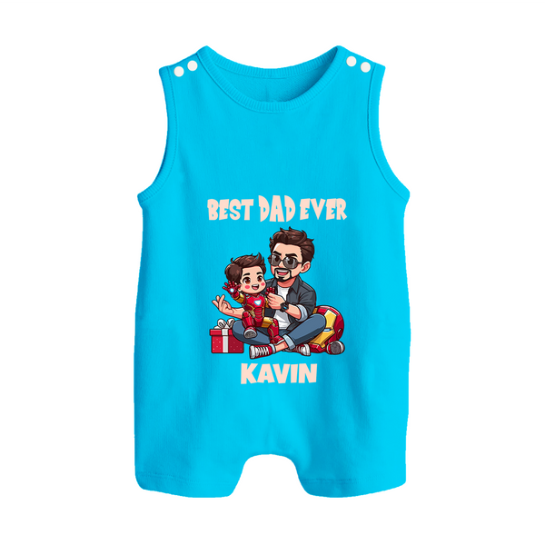 Custom Baby Button Romper  Daddy & Me Heart Print   - SKY BLUE - New Born (Chest 18")