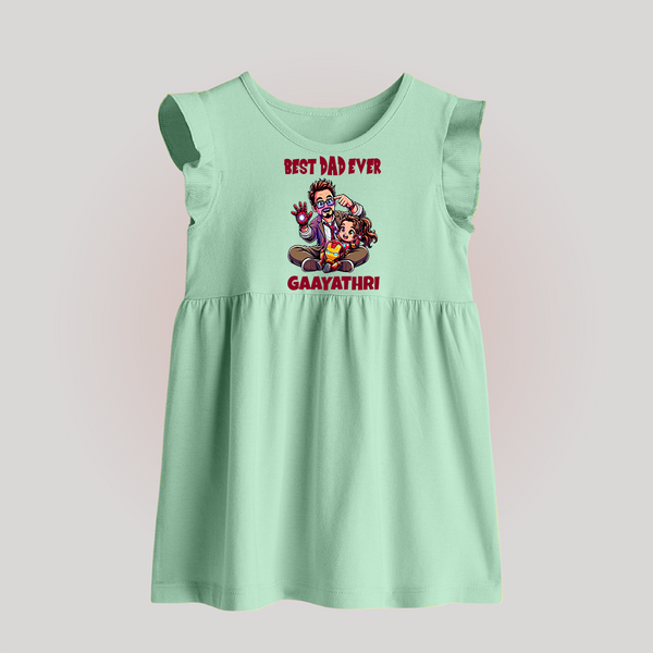 Dad You Are My Hero Print  Custom Baby Baby Frock - MINT GREEN - 0 - 3 Months Old (Chest 17")