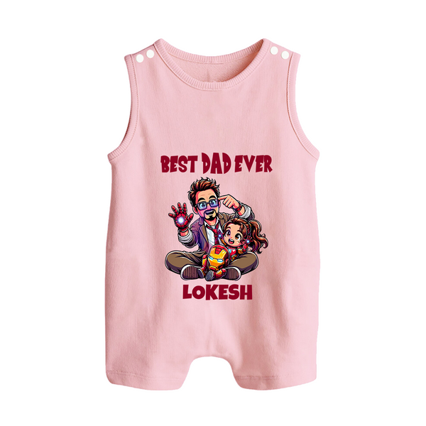 Dad You Are My Hero Print  Custom Baby Button Romper - BABY PINK - New Born (Chest 18")