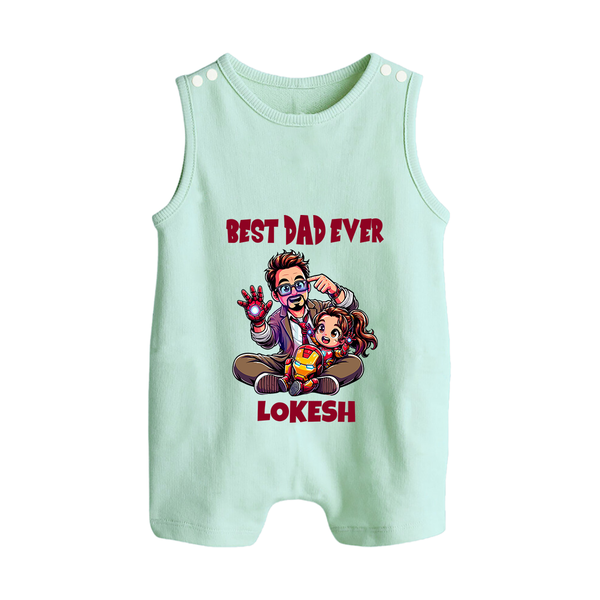 Dad You Are My Hero Print  Custom Baby Button Romper - MINT GREEN - New Born (Chest 18")