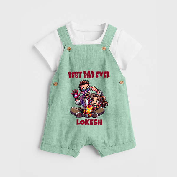 Dad You Are My Hero Print  Custom Baby dungaree - MINT GREEN - 0 - 5 Months Old (Chest 18")