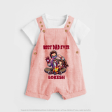 Dad You Are My Hero Print  Custom Baby dungaree - PEACH - 0 - 5 Months Old (Chest 18")
