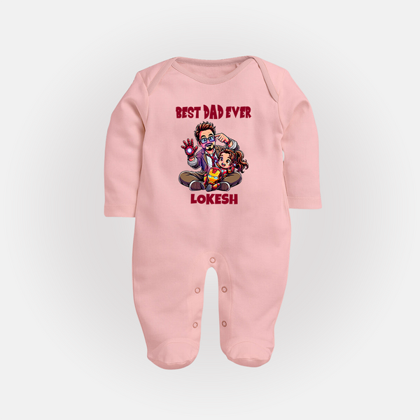 Dad You Are My Hero Print  Custom Baby Full Body Suit - BABY PINK - New Born (Chest 7.5")