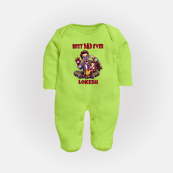 Dad You Are My Hero Print  Custom Baby Full Body Suit - LIME GREEN - New Born (Chest 7.5")