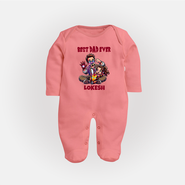 Dad You Are My Hero Print  Custom Baby Full Body Suit - PEACH - New Born (Chest 7.5")