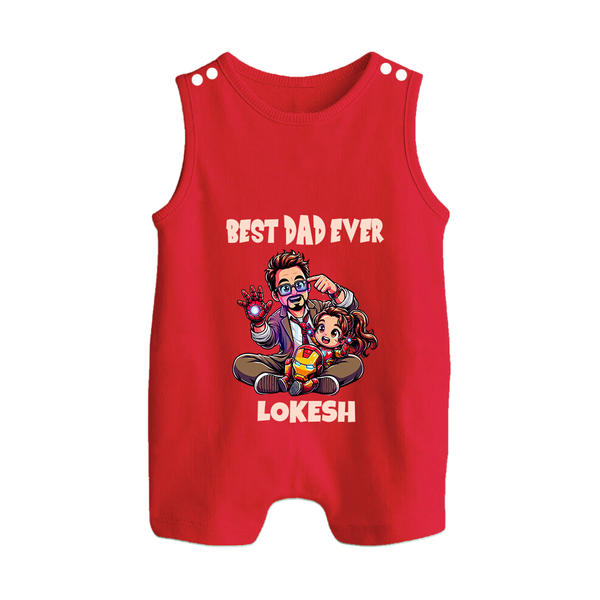 Dad You Are My Hero Print  Custom Baby Button Romper - RED - New Born (Chest 18")