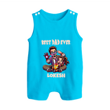 Dad You Are My Hero Print  Custom Baby Button Romper - SKY BLUE - New Born (Chest 18")