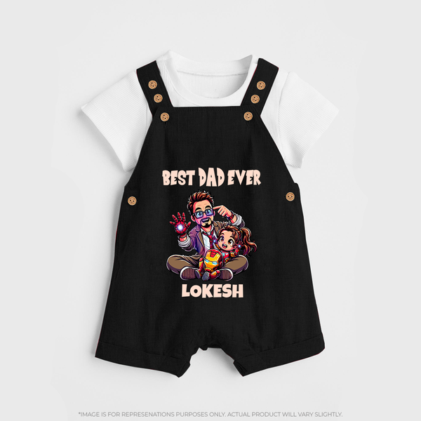 Dad You Are My Hero Print  Custom Baby dungaree - BLACK - 0 - 5 Months Old (Chest 18")