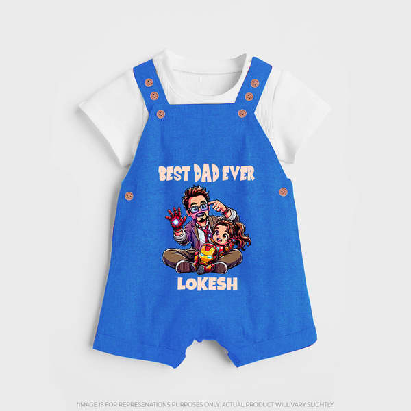 Dad You Are My Hero Print  Custom Baby dungaree - COBALT BLUE - 0 - 5 Months Old (Chest 18")