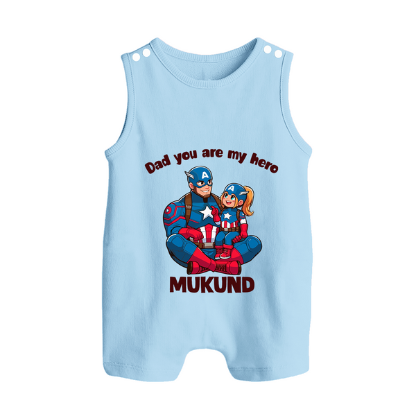 Custom Baby Button Romper Daddy’s Little Princess Print   - BABY BLUE - New Born (Chest 18")