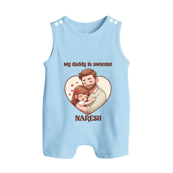 Best Friends For Life Print  Custom Baby Button Romper  - BABY BLUE - New Born (Chest 18")