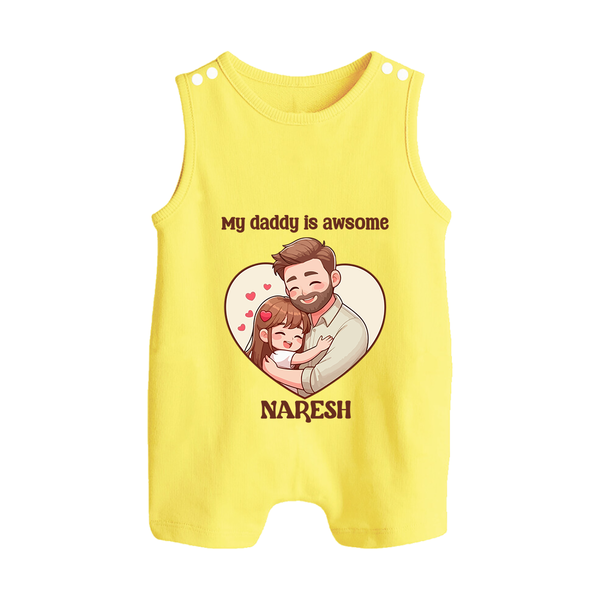 Best Friends For Life Print  Custom Baby Button Romper  - PASTEL YELLOW - New Born (Chest 18")