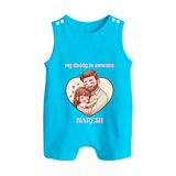 Best Friends For Life Print  Custom Baby Button Romper  - SKY BLUE - New Born (Chest 18")
