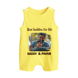 Custom Baby Button Romper My Daddy Is Awesome Print   - PASTEL YELLOW - New Born (Chest 18")